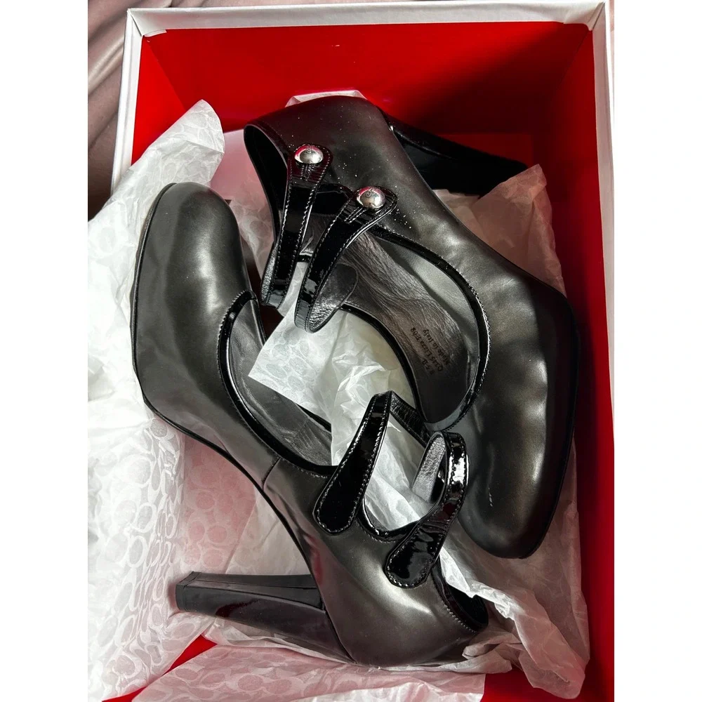 Coach Lizza Heels Women's Size 8.5 Gunmetal Good Double Strap Mary Jane - Picture 4 of 9